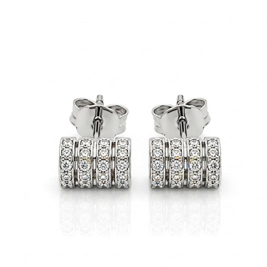 925 sterling silver triple band earrings with sparkling crystal detailing, perfect for everyday wear and elegant styling.
