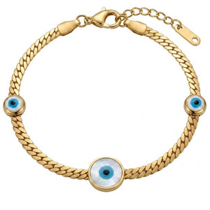 Triple Evil Eye Chain Bracelet | Anti-tarnish  | Hook & Lock Bracelet