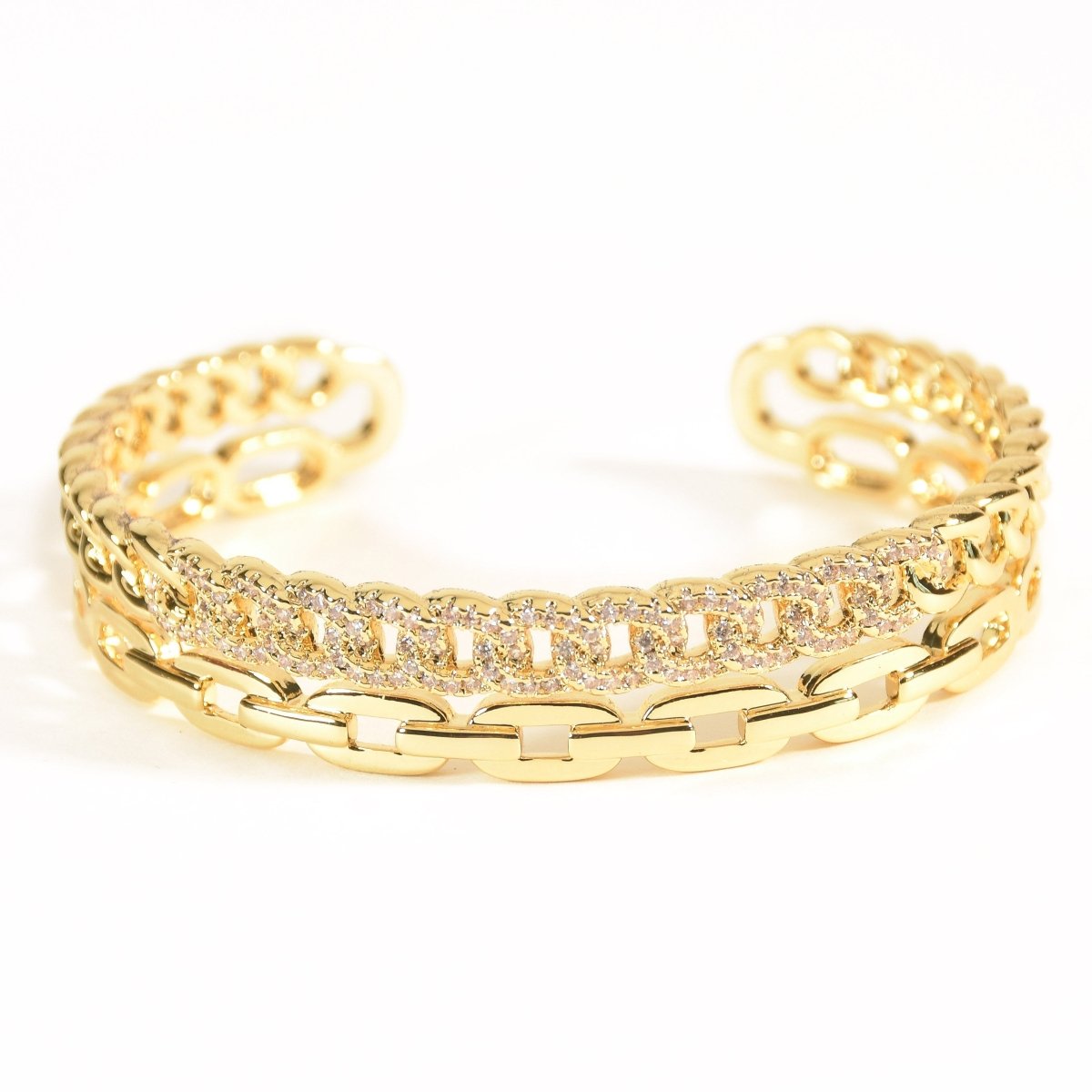 Stylish golden link bangle with sparkling studded detailing and an adjustable anti-tarnish finish, perfect for everyday glam, special occasions, and chic stacked styling.