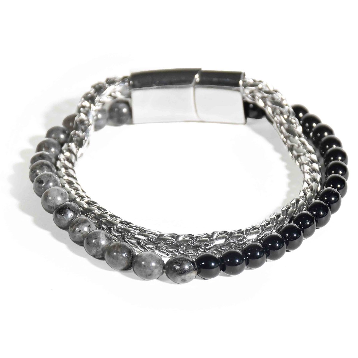 Black & Grey Beaded Men Bracelet - Upakarnaproduct_type
