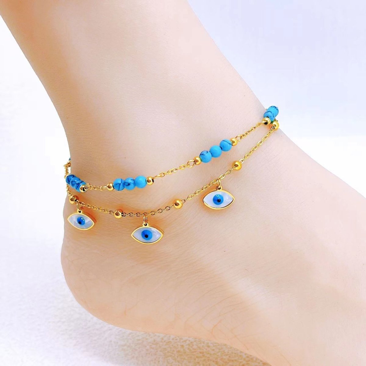 Blue Stone Layered Anklet - Upakarnaproduct_type
