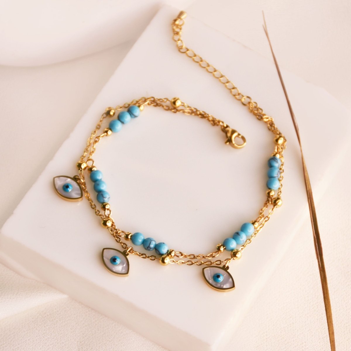 Blue Stone Layered Anklet - Upakarnaproduct_type