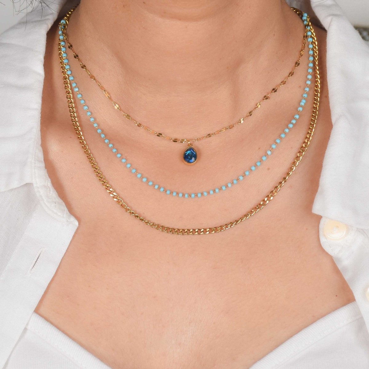 Blue Stone Triple Layered Necklace - Upakarnaproduct_type