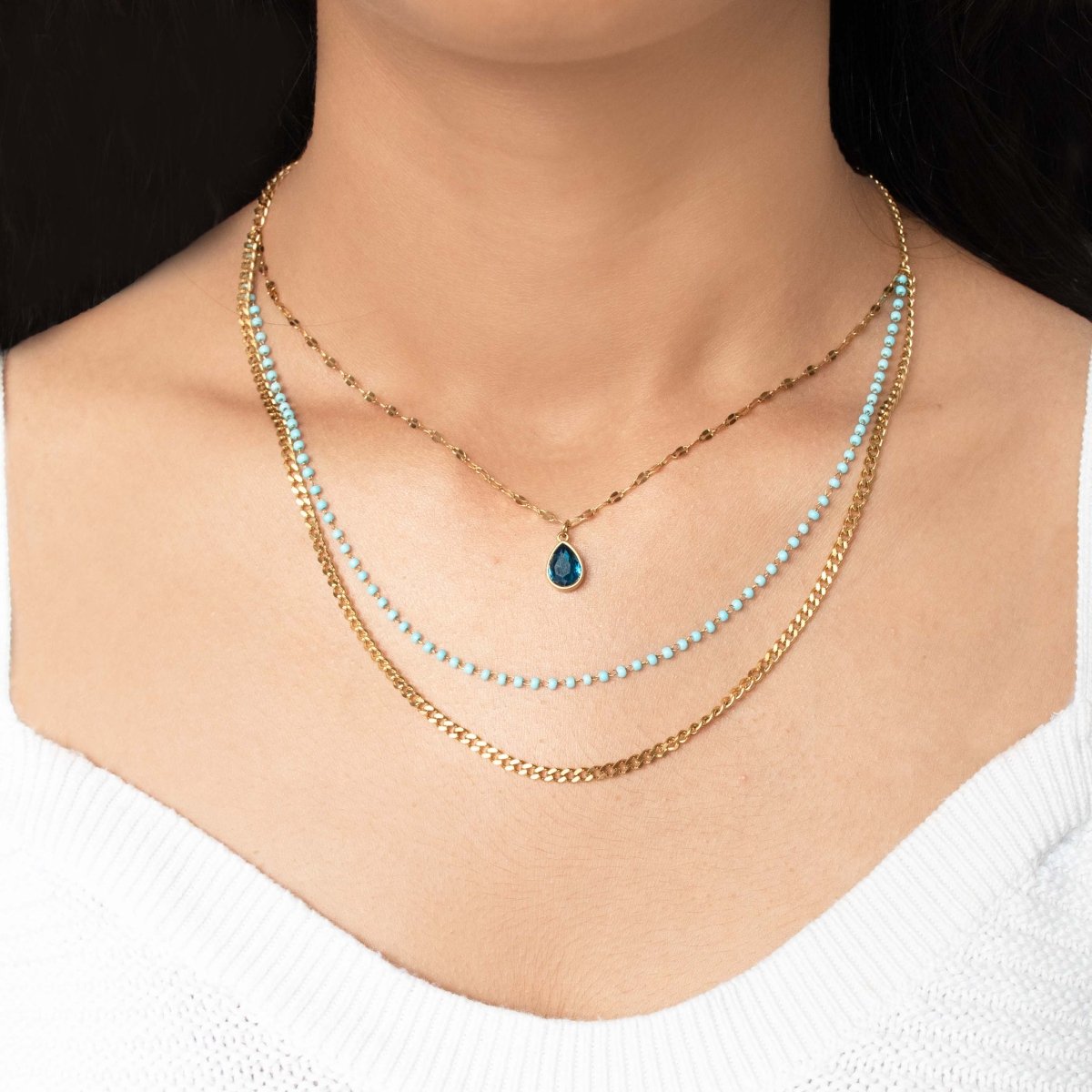 Blue Stone Triple Layered Necklace - Upakarnaproduct_type