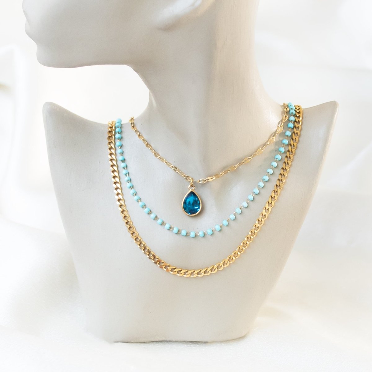 Blue Stone Triple Layered Necklace - Upakarnaproduct_type