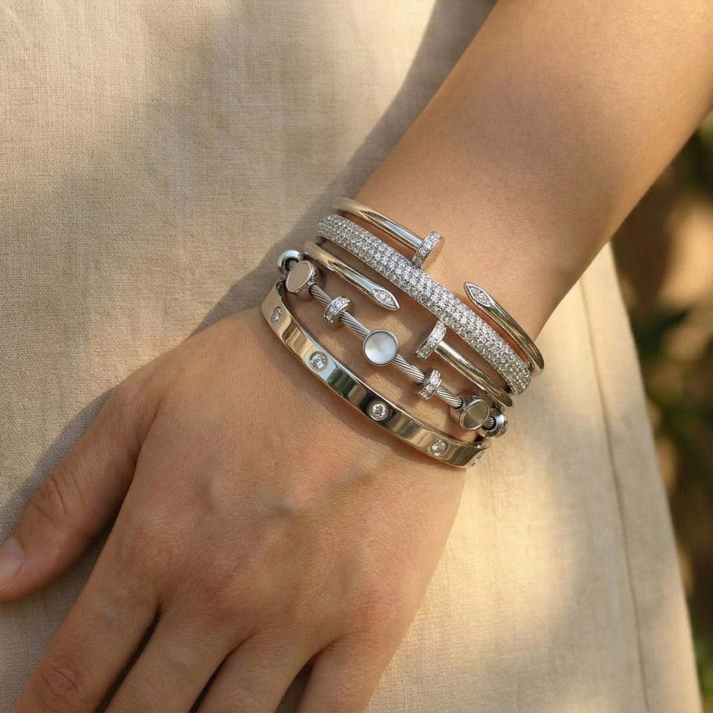 Celestial Silver Bangle Stack - Upakarnaproduct_type