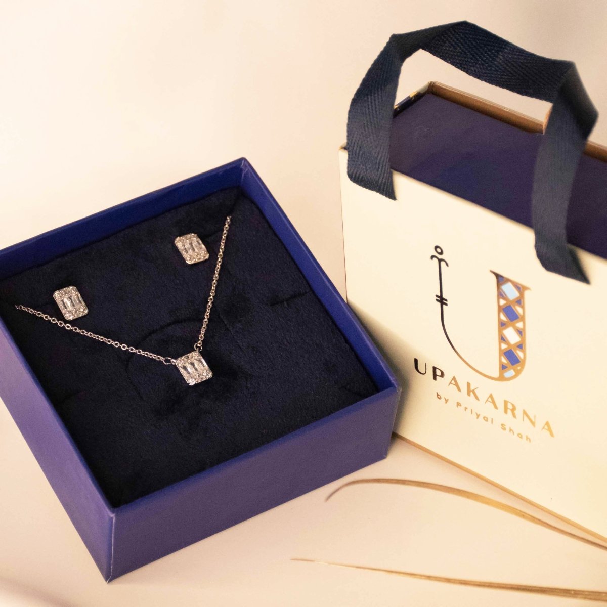 Crystal Studded Rectangular Necklace Gift Set - Upakarnaproduct_type
