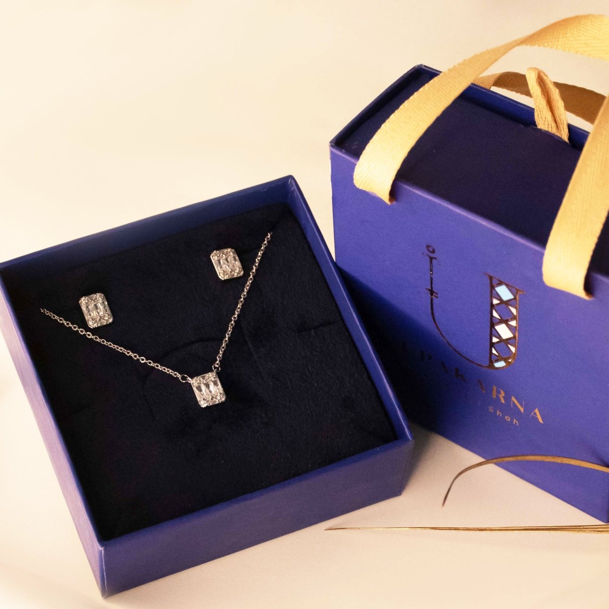 Crystal Studded Rectangular Necklace Gift Set - Upakarnaproduct_type