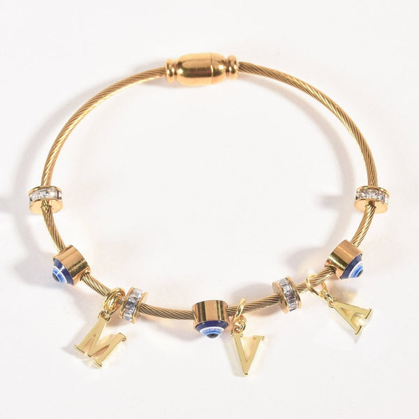 Classic Evil Eye Bangle | Personalize with 2 or 3 Initials | Demi-Fine | Gold Plated | Openable
