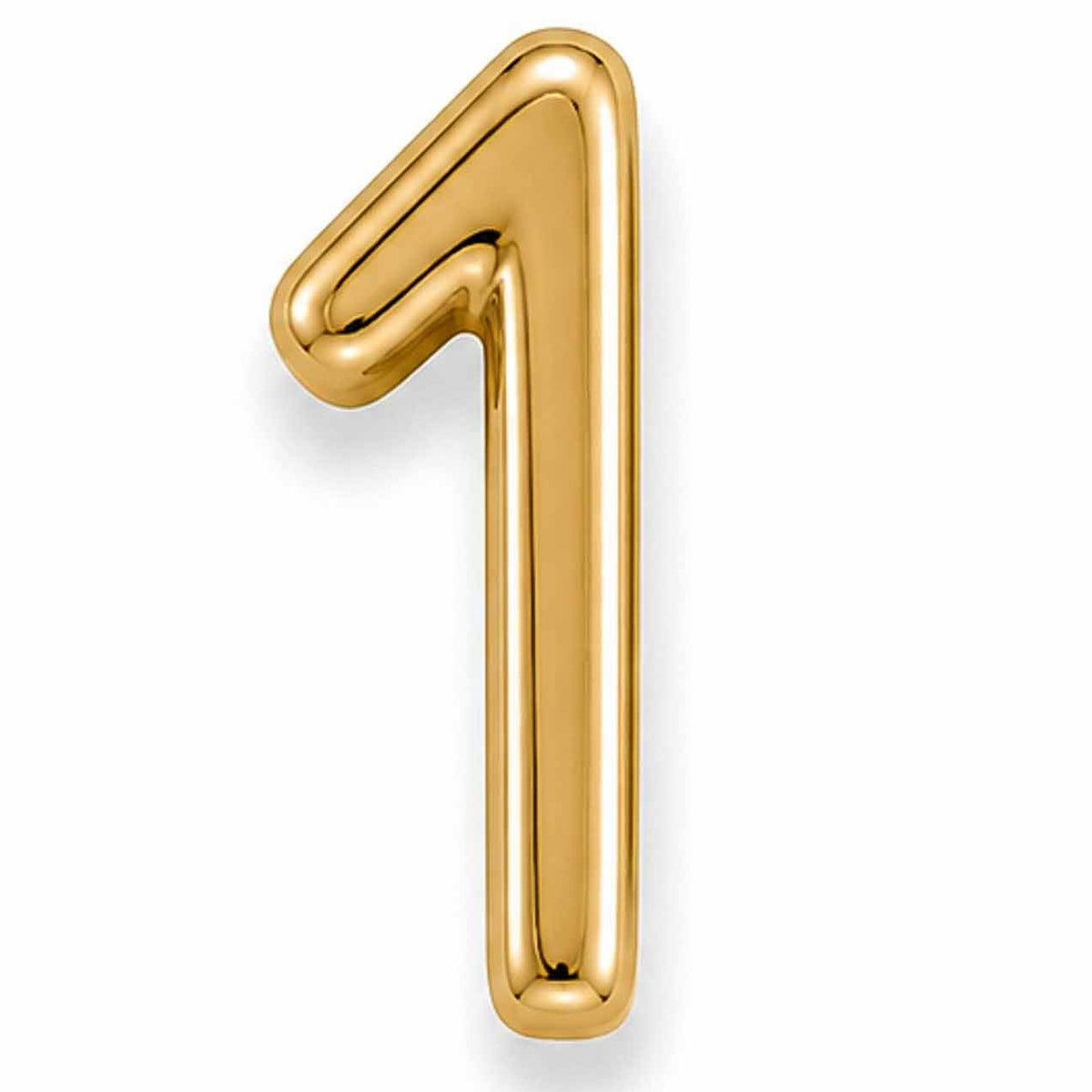 Gold number 1 jewellery charm with a smooth, polished finish on a white background.