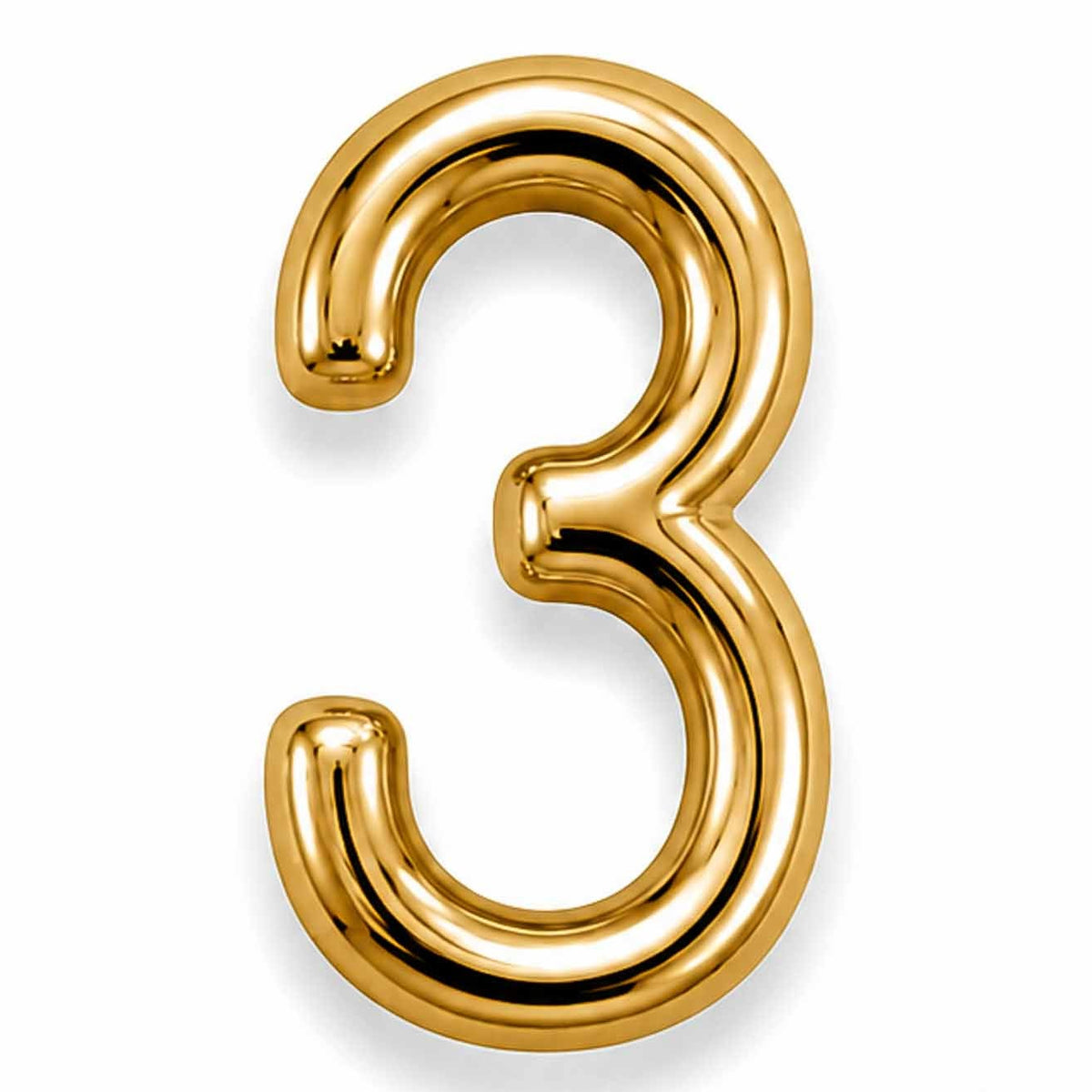 Gold number 3 jewellery charm with a smooth, polished finish on a white background.
