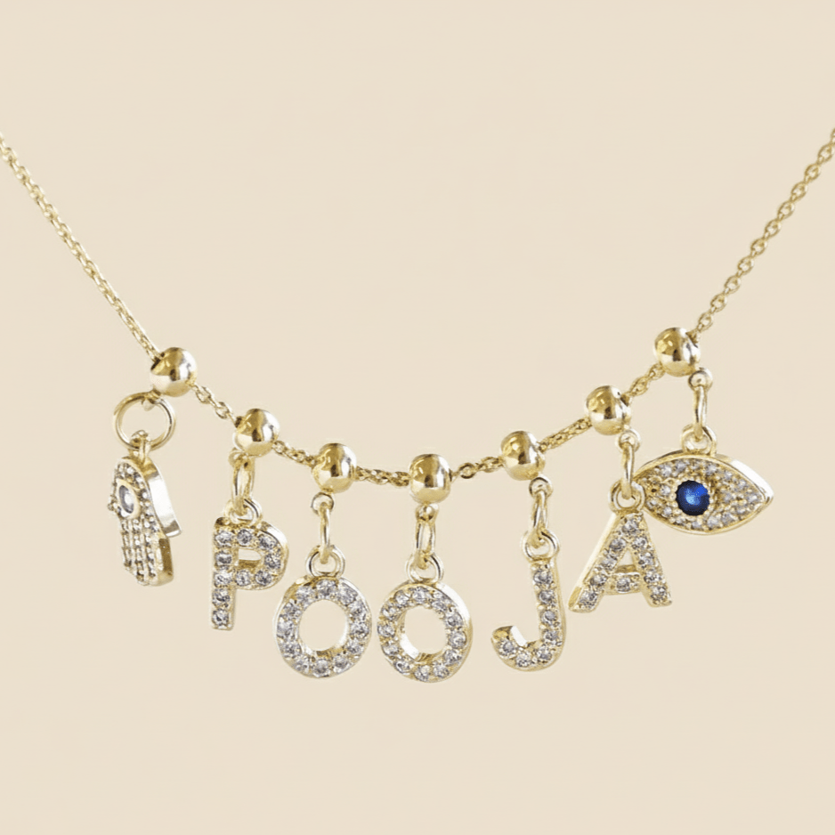 Custom Name Necklace with Charms | Gold Finish Pendant for Women & Teens - Upakarnaproduct_type