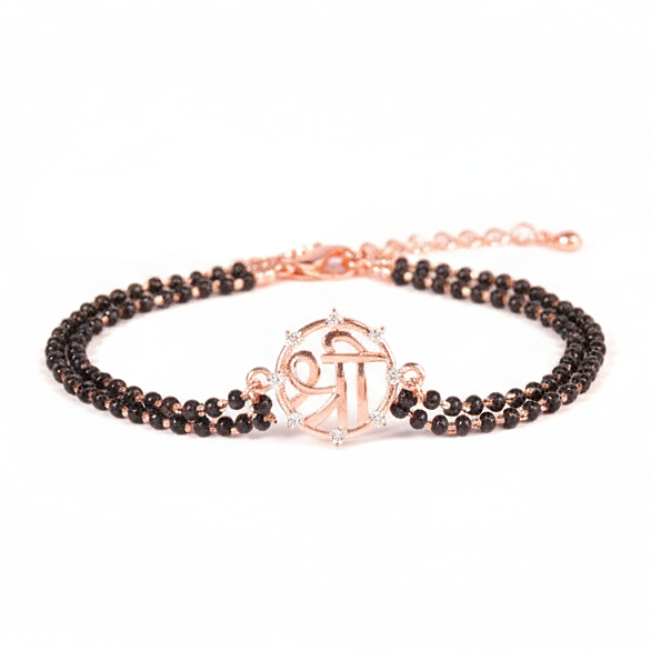 Shree mangalsutra bracelet with an anti-tarnish finish, available in gold and rose gold, perfect for everyday wear and meaningful styling.
