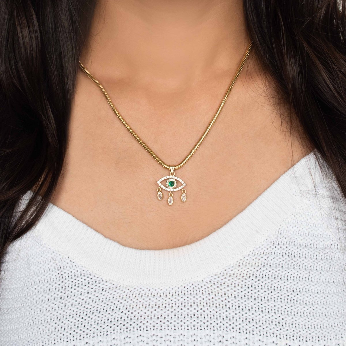 Dangling Charm Emerald Evil Eye Necklace - Upakarnaproduct_type