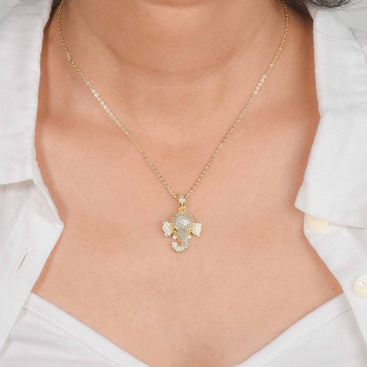Divine Ganesha Pendant Necklace, golden