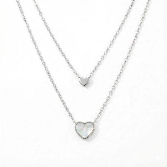 Dual Heart Layered Necklace, silver