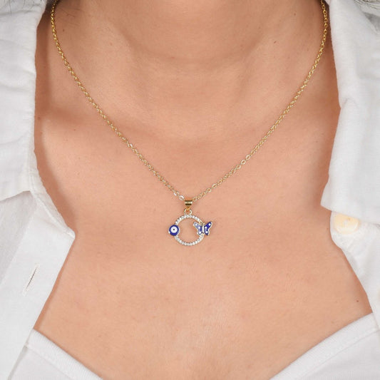 Evil Eye Butterfly Necklace, golden