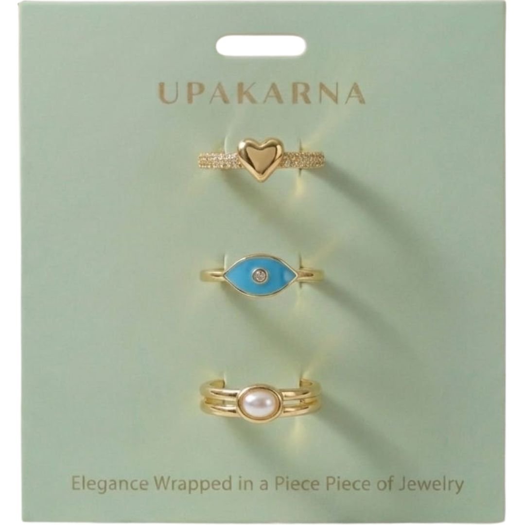Evil Eye Heart Ring Stack - Upakarnaproduct_type