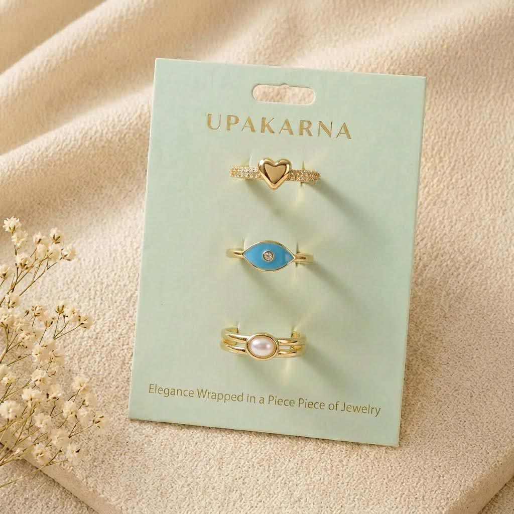 Evil Eye Heart Ring Stack - Upakarnaproduct_type