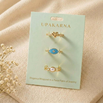 Evil Eye Heart Ring Stack - Upakarnaproduct_type