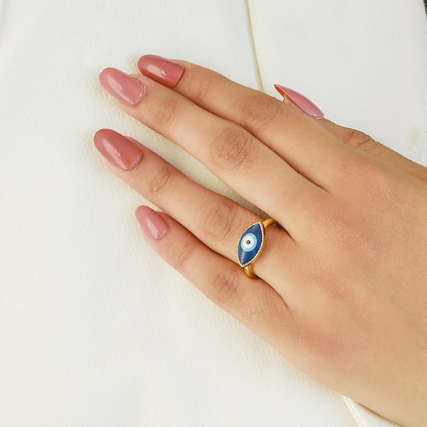Eyeshaped Dark Blue Evil Eye Ring - Upakarnaproduct_type