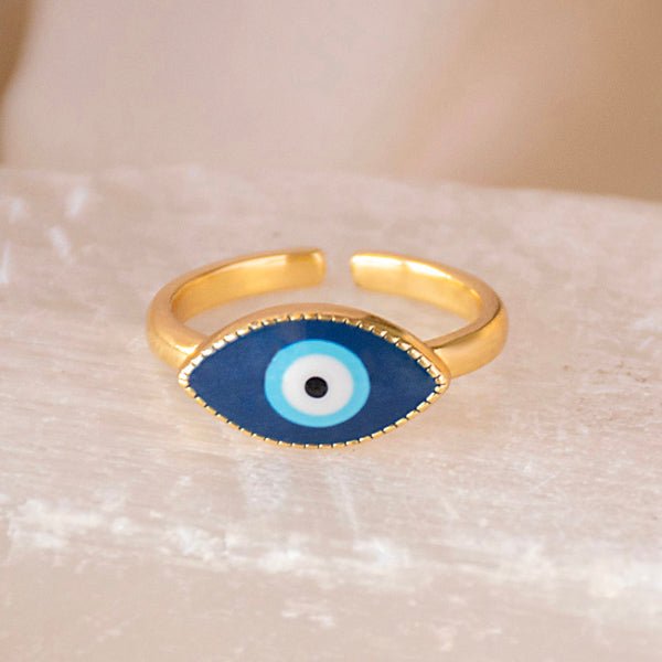 Eyeshaped Dark Blue Evil Eye Ring - Upakarnaproduct_type
