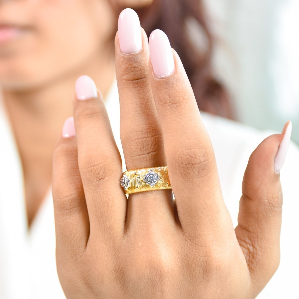 Gilded Texture Cuff Bangle & Ring Set - Upakarnaproduct_type