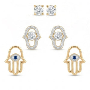 Glittering Hamsa Studs Earrings Stack