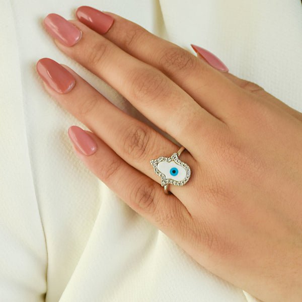 Hamsa Studded Evil Eye Ring - Upakarnaproduct_type