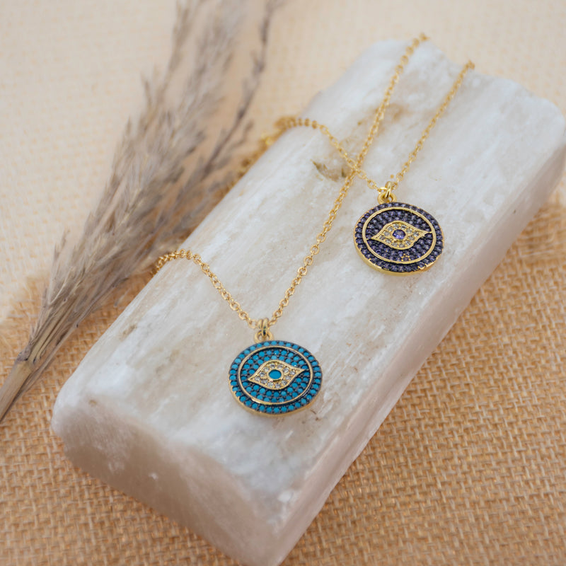 Crystal Blue Evil Eye Necklace