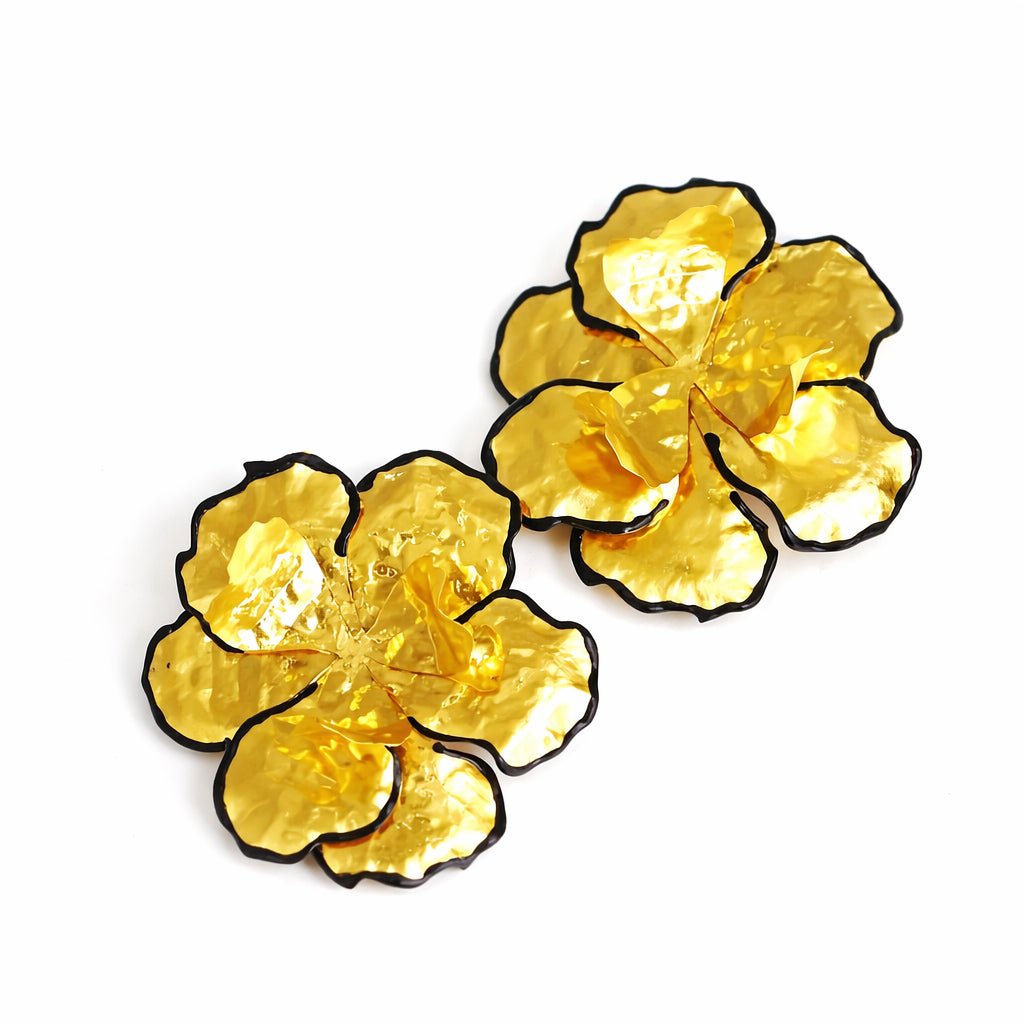 Metallic Black Floral Statement Earring - Upakarnaproduct_type