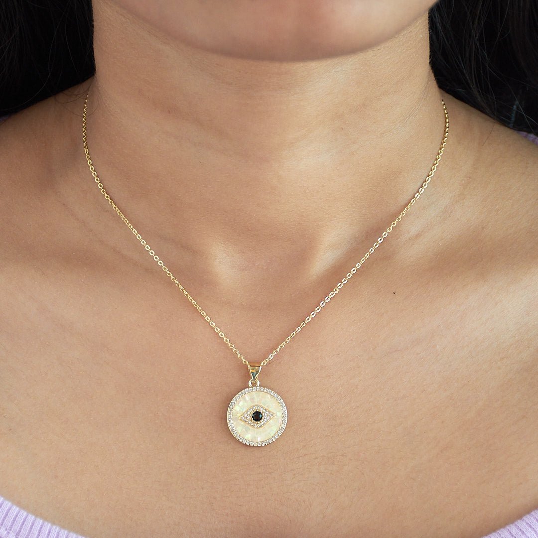 Mother Of Pearl Evil Eye Necklace - Upakarnaproduct_type
