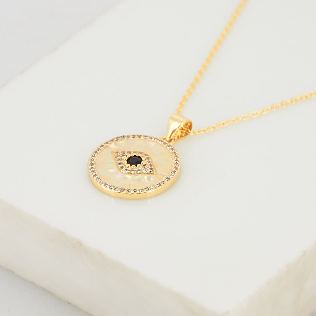 Mother Of Pearl Evil Eye Necklace - Upakarnaproduct_type