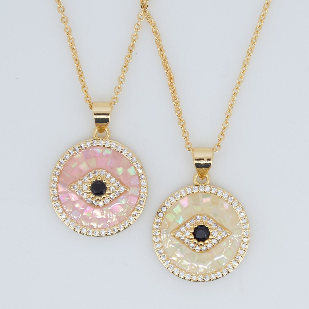 Mother Of Pearl Evil Eye Necklace - Upakarnaproduct_type