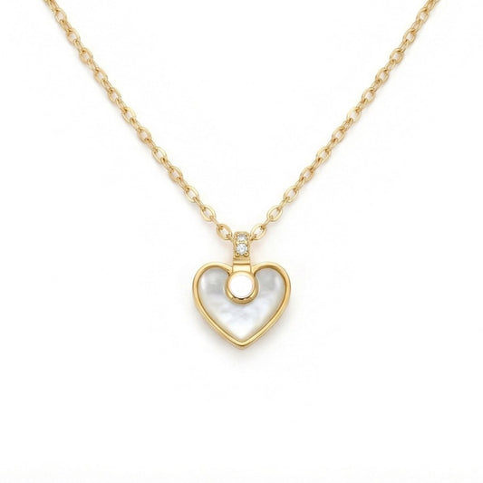 Mother Of Pearl Heart Necklace, golden