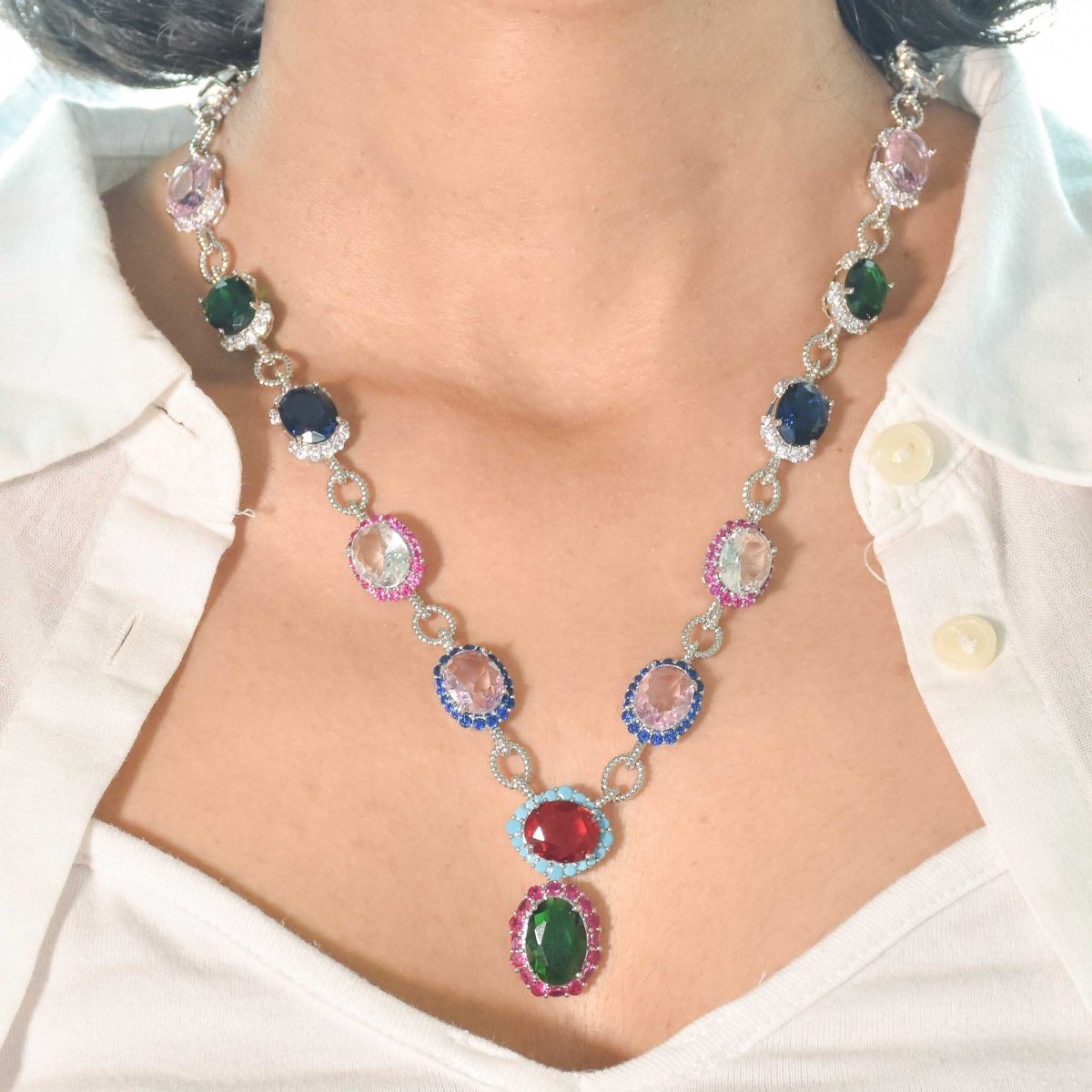 Multi - Gem Necklace Set - Upakarnaproduct_type