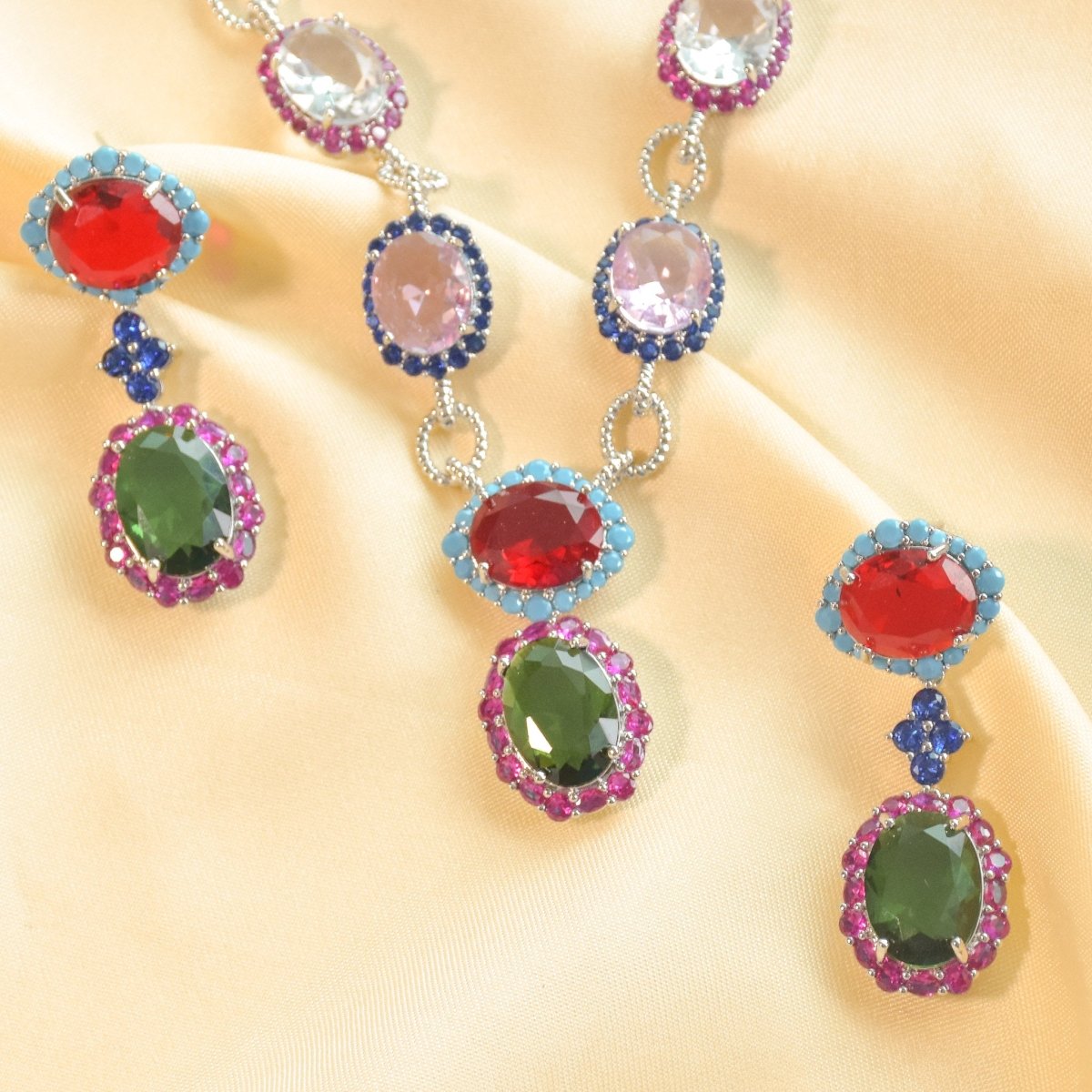 Multi - Gem Necklace Set - Upakarnaproduct_type