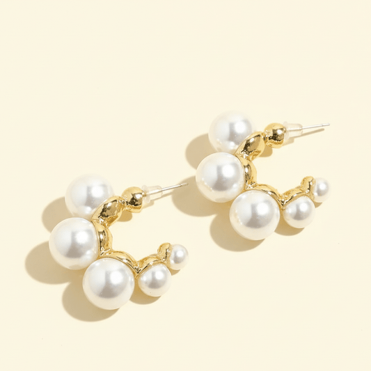 Pearl Hoop Earrings, golden