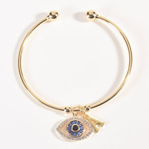 Personalized Evil Eye Bracelet (With Initial) | Anti-tarnish | Gold Plated | Cuff Bangle