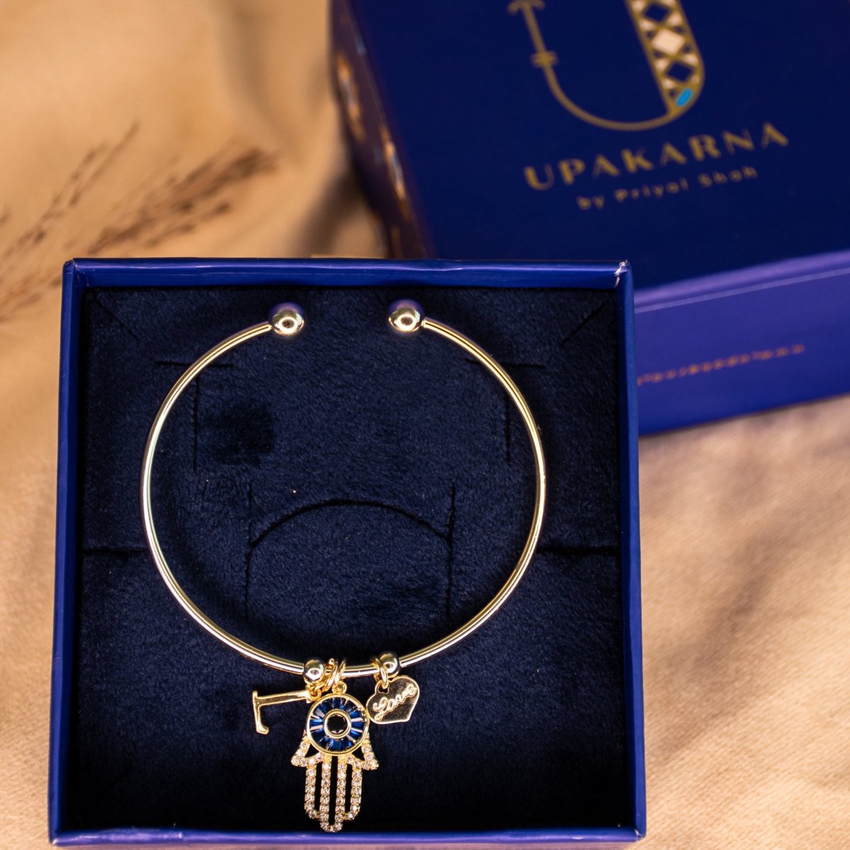 Personalized Initial Hamsa Bracelet + Gift Box - Upakarnaproduct_type