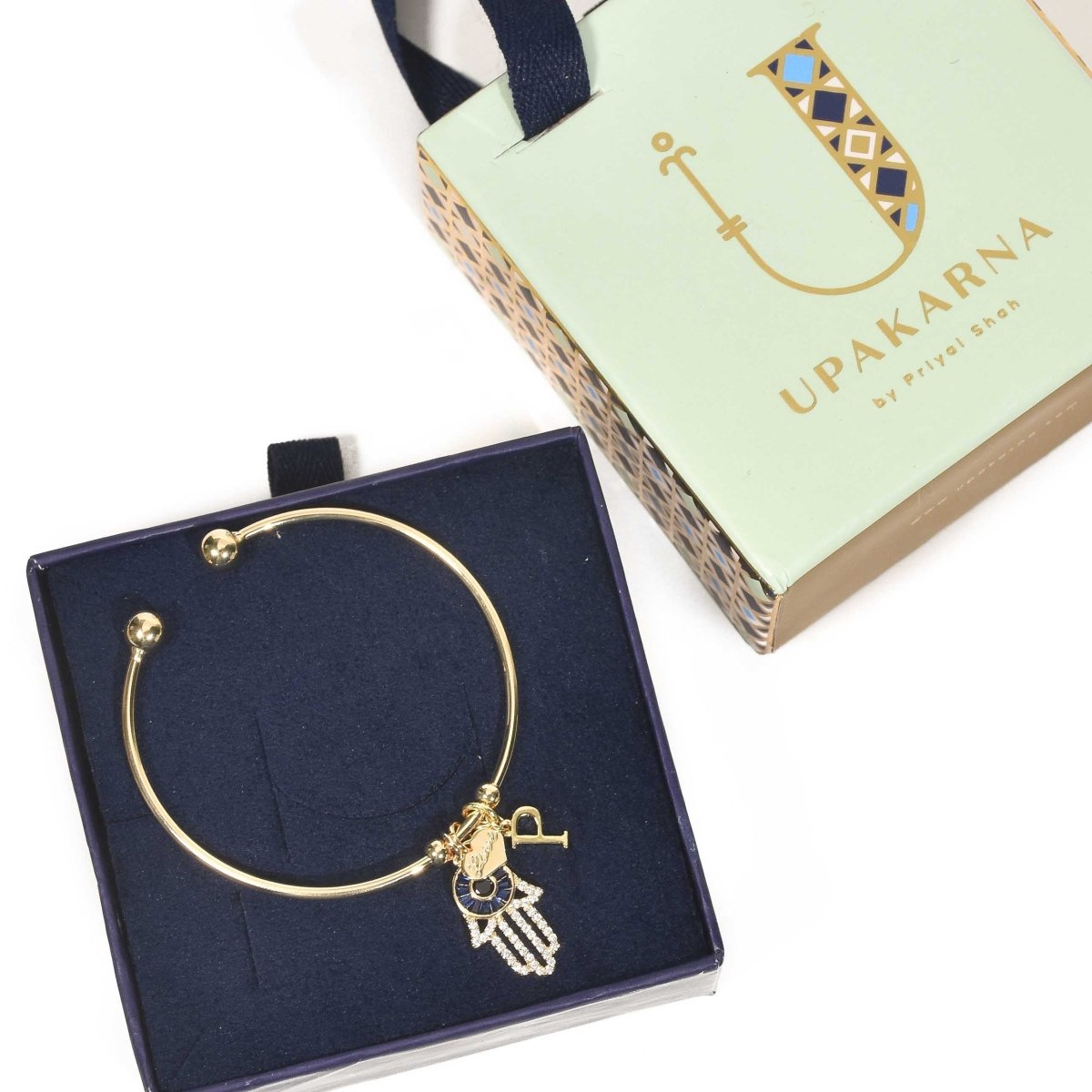 Personalized Initial Hamsa Bracelet + Gift Box - Upakarnaproduct_type