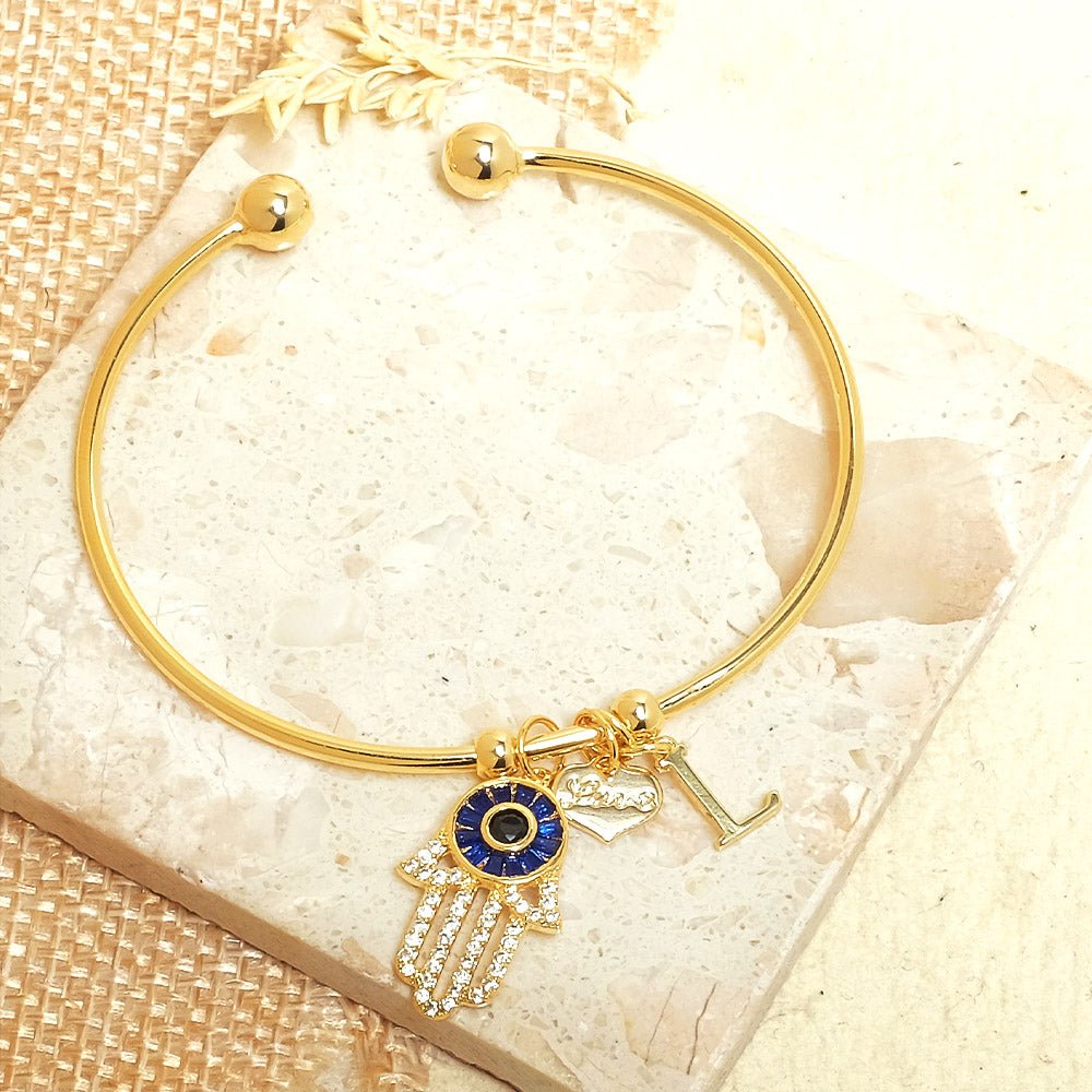 Personalized Initial Hamsa Bracelet + Gift Box - Upakarnaproduct_type
