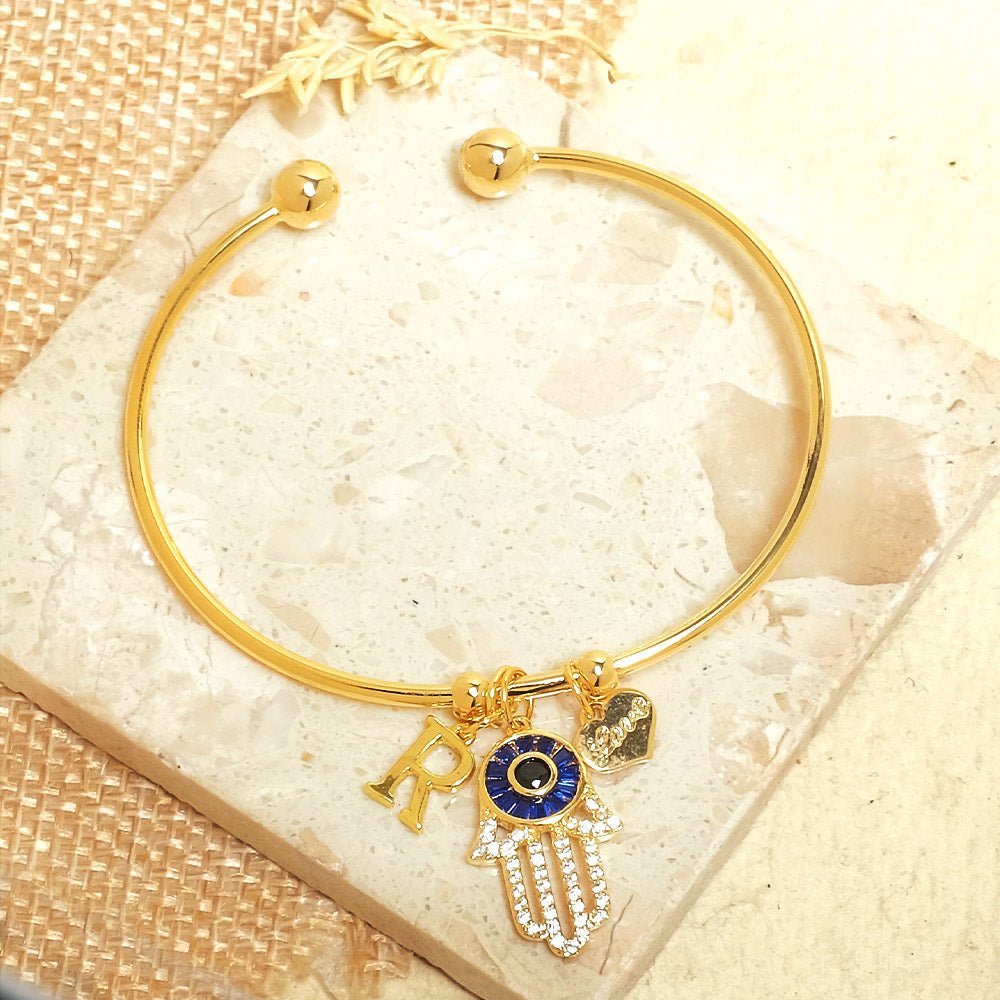 Personalized Initial Hamsa Bracelet + Gift Box - Upakarnaproduct_type