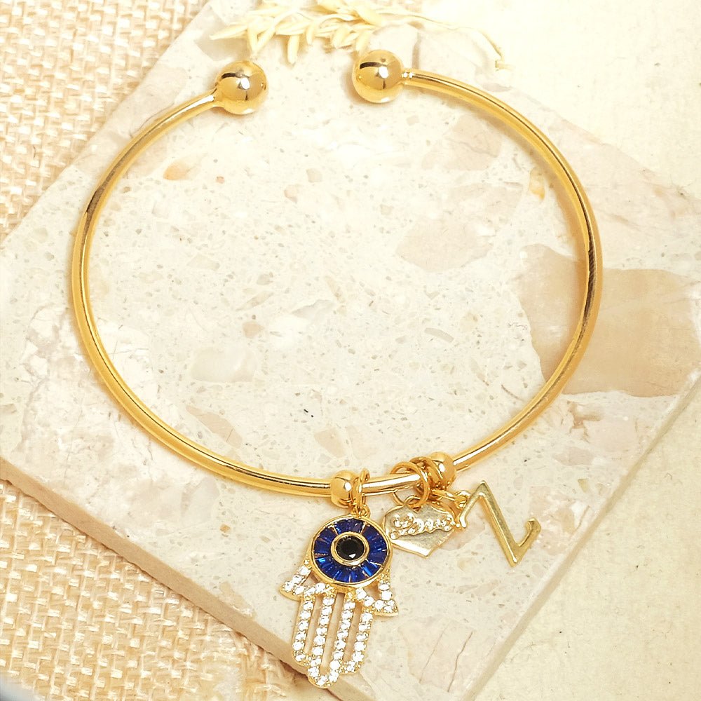 Personalized Initial Hamsa Bracelet + Gift Box - Upakarnaproduct_type
