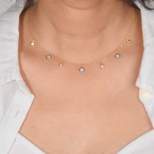 Petit Round Multi Evil Eye Choker, golden