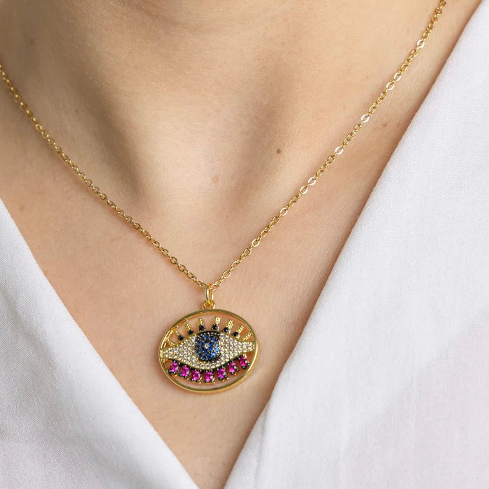 Pink Stone Evil Eye Necklace + Gift Box