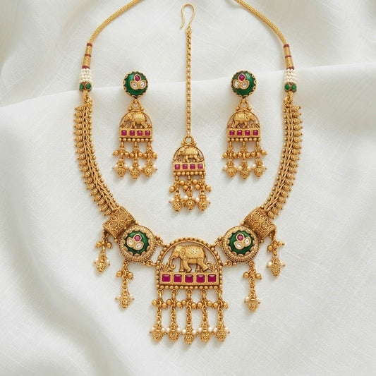 Royal Elephant Heritage Necklace Set, golden