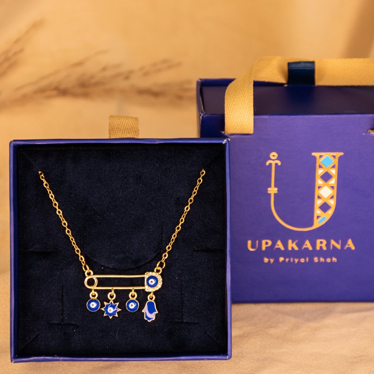 Safety Pin Evil Eye Necklace + Gift Box - Upakarnaproduct_type