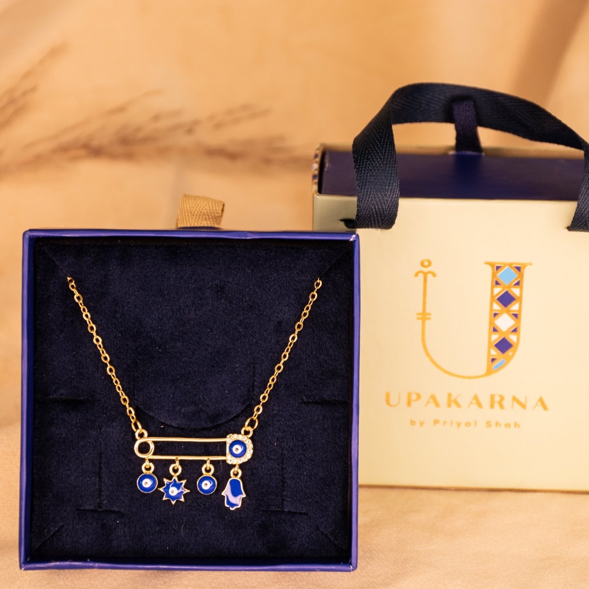 Safety Pin Evil Eye Necklace + Gift Box - Upakarnaproduct_type