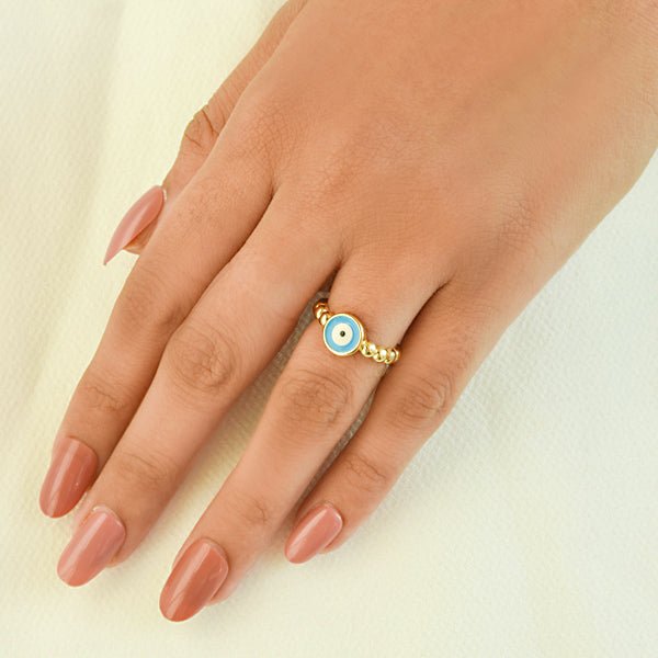 Sky Blue Round Evil Eye Ring - Upakarnaproduct_type